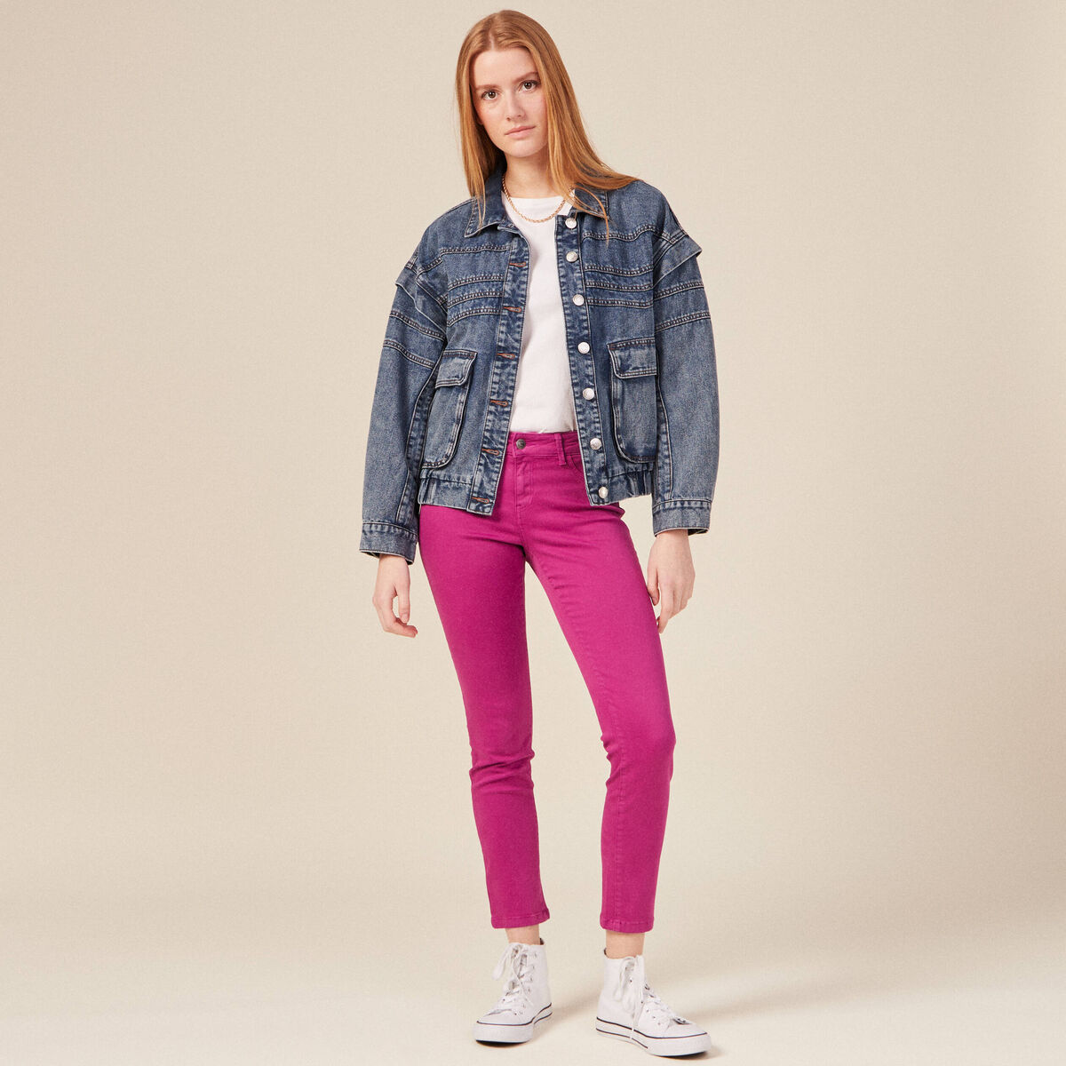 Pantalon slim 7/8ème violet clair femme