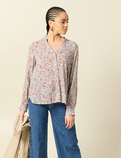Blouse manches longues bleu gris femme