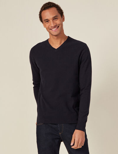 Pull manches longues bleu foncé homme