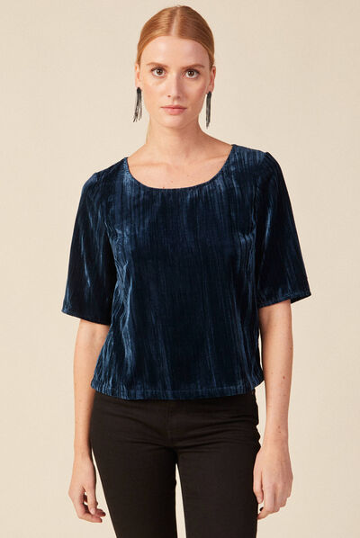 Blouse velours éco-responsable bleu canard femme