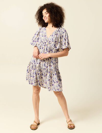 Robe col V manches courtes bleu femme