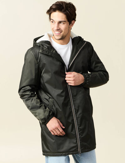 Coupe-vent doublé à capuche vert kaki homme