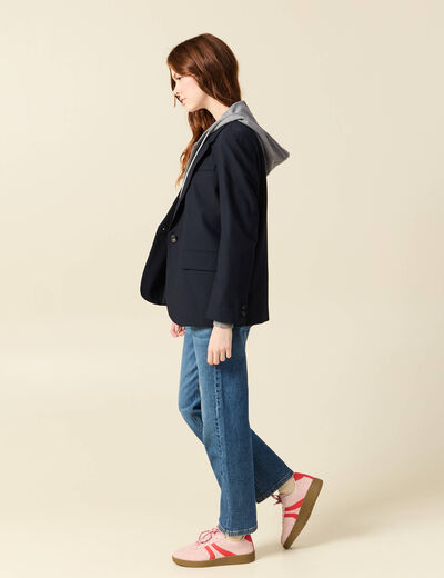 Blazer manches longues col tailleur bleu marine femme