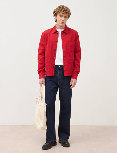 Surchemise droite en coton rouge fonc&eacute; homme