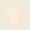 Pull manches courtes ajouré rose poudrée femme