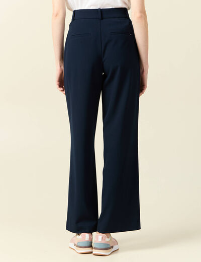 Pantalon straight taille haute bleu marine femme