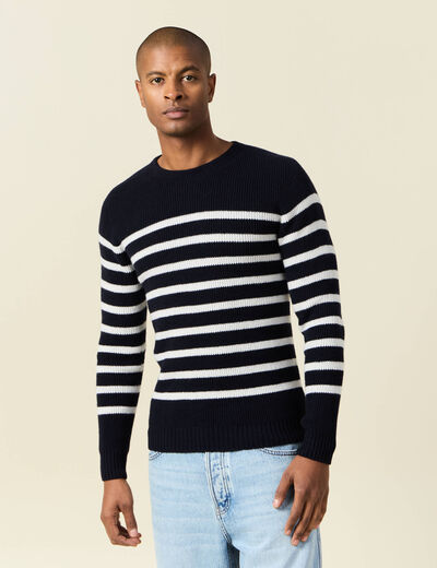 Pull manches longues fabriqué en France bleu marine homme