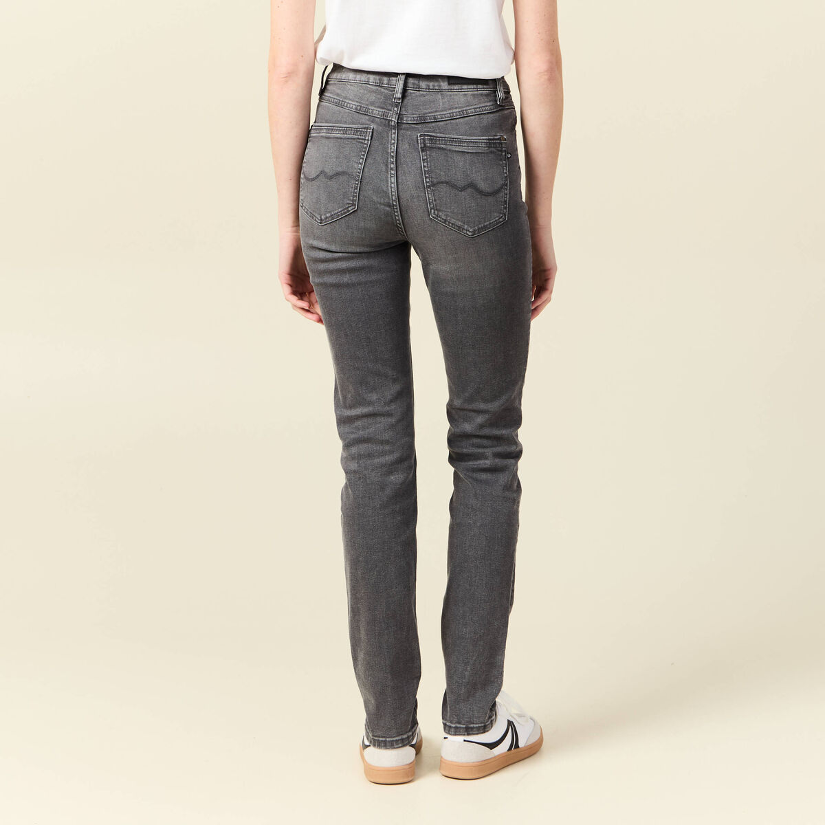 Jeans slim taille haute denim gris femme