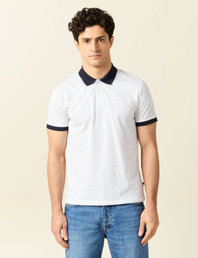 Polo cintr&eacute; en coton manches courtes blanc homme