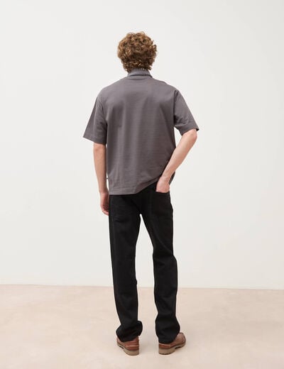 T-shirt droit en coton col ras du cou gris fonc&eacute; homme