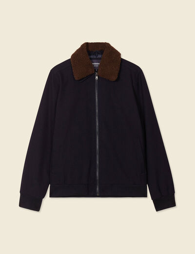 Blouson col aviateur zippé bleu marine homme