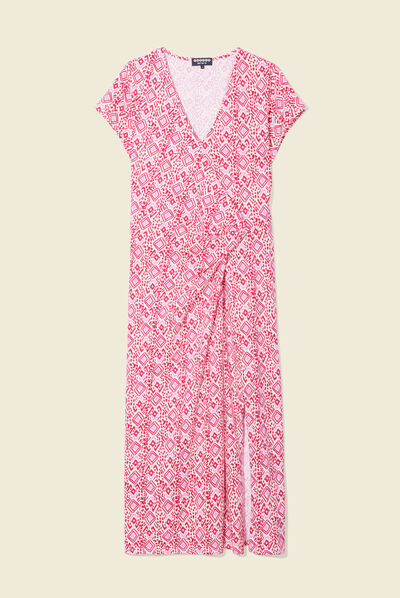 Robe midi droite drapée rose framboise femme
