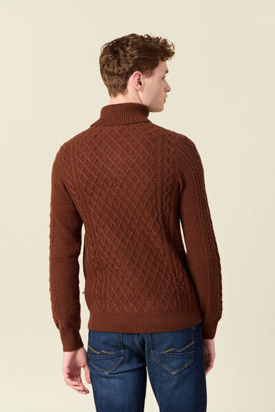 Pull manches longues marron cognac homme