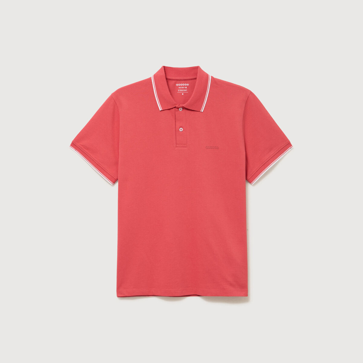 Polo cintr&eacute; en coton manches courtes rouge corail homme