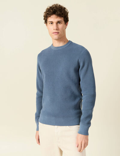 Pull manches longues col rond bleu gris homme