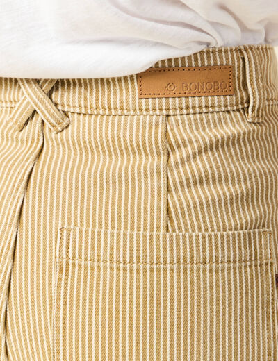 Jeans large ray&eacute; taille haute 7/8&egrave;me beige femme