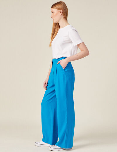 Pantalon large à pinces bleu femme