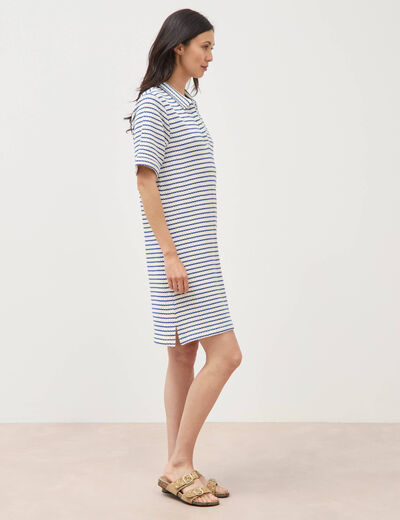Robe manches courtes en maille ecru femme