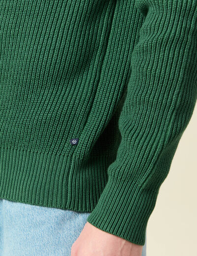 Pull fin manches longues col rond vert homme