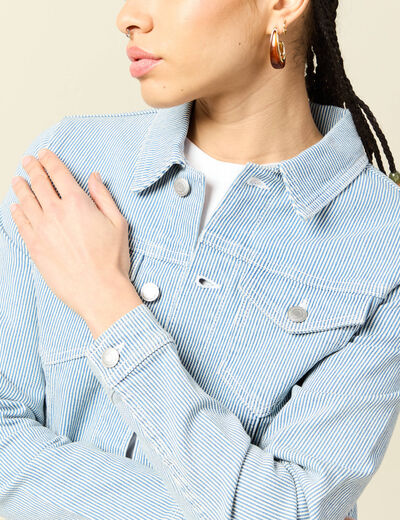 Blouson ajust&eacute; manches longues en jeans denim bleach femme