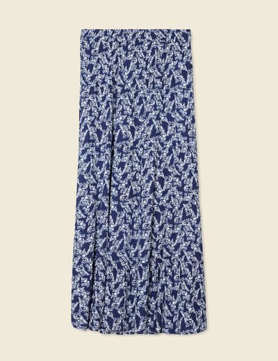 Jupe longue droite fluide bleu marine femme