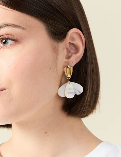 Boucles d'oreilles pendantes ecru femme