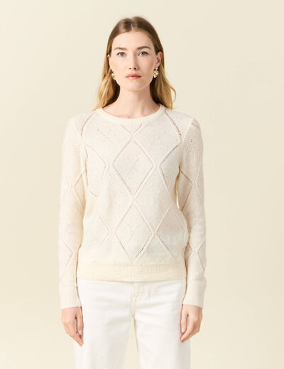 Pull manches longues sequins creme femme