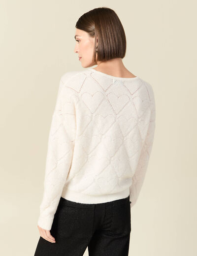 Pull manches longues col rond brillant ecru femme