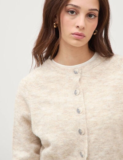 Gilet manches longues col rond creme femme