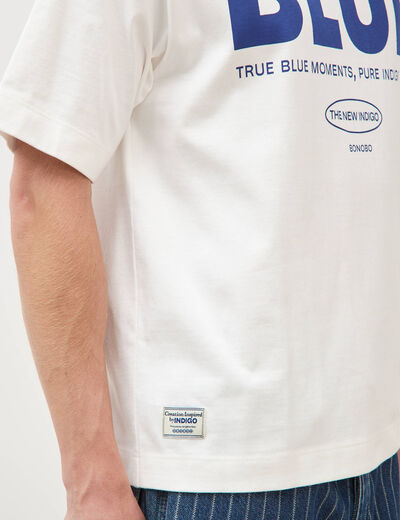 T-shirt print&eacute; en coton manches courtes ecru homme