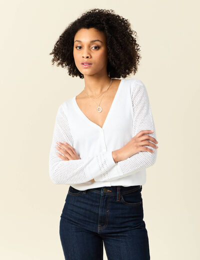 Gilet manches longues boutonné blanc femme