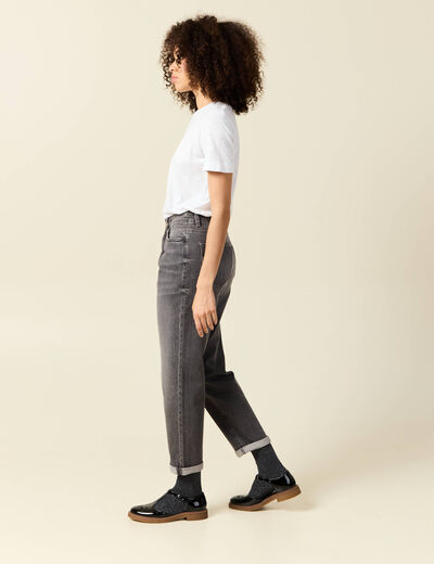 Pantalon mom taille haute 7/8ème denim denim gris femme