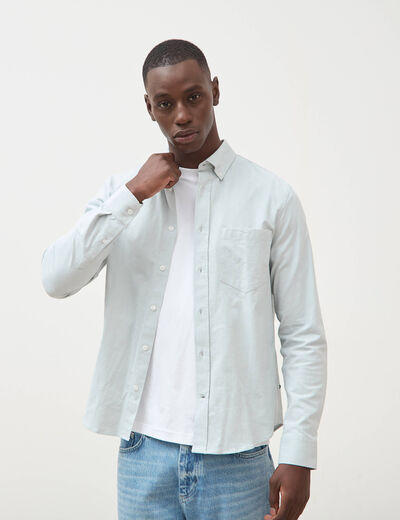 Chemise manches longues col am&eacute;ricain vert clair homme