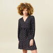 Robe droite courte col v manches longues noir femme
