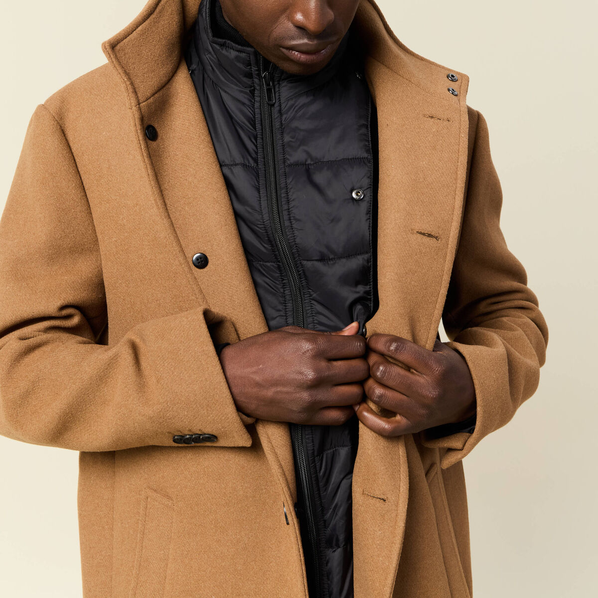 Manteau ajusté boutonné marron homme