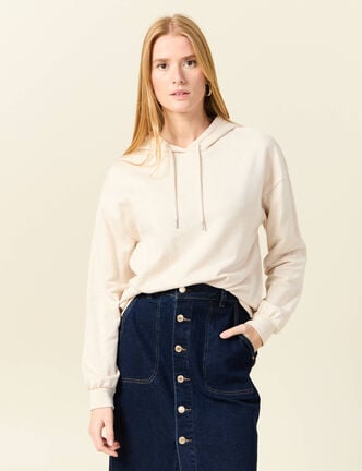 Sweat à capuche brillant creme femme