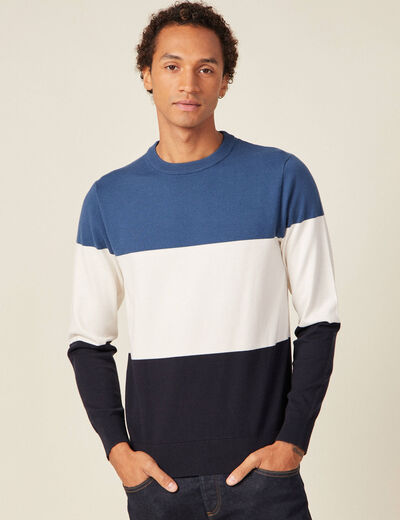 Pull manches longues col rond bleu fonc&eacute; homme