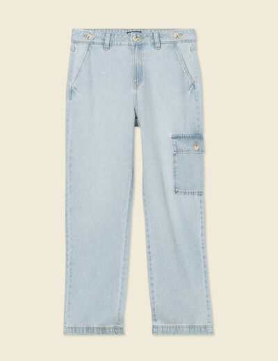 Jeans cargo 5 poches denim bleach femme