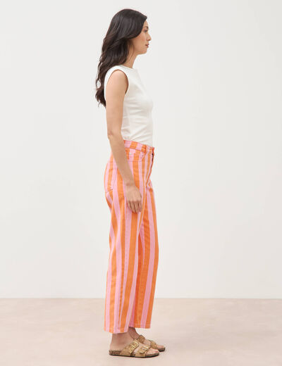 Jeans droit cropped taille haute ray&eacute; orange femme