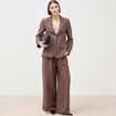 Pantalon large taille haute ray&eacute; marron chocolat femme