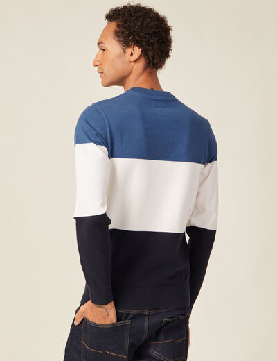 Pull manches longues col rond bleu fonc&eacute; homme