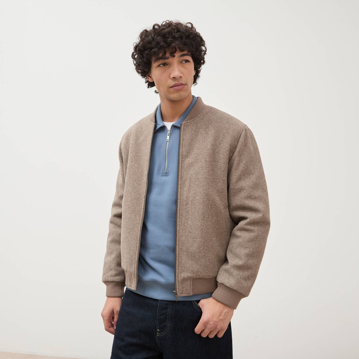Blouson doubl&eacute; manches longues taupe homme