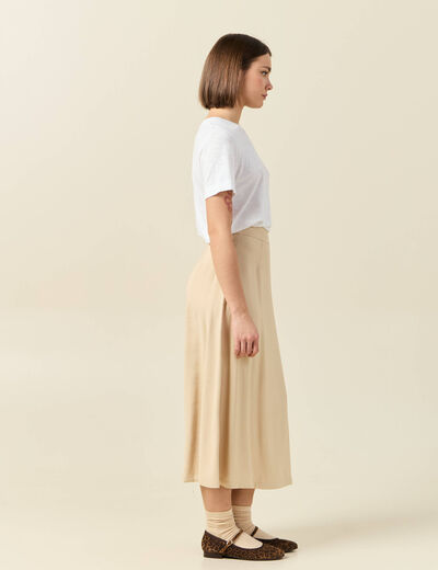 Jupe longue portefeuille beige femme