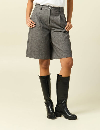 Bermuda large taille haute gris femme