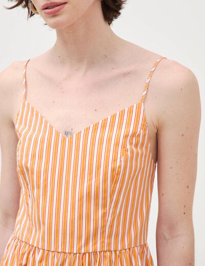 Robe bretelle col c&oelig;ur en coton orange abricot femme