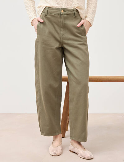 Jeans barrel taille haute vert kaki femme
