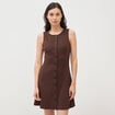 Robe sans manches en maille col rond marron fonc&eacute; femme