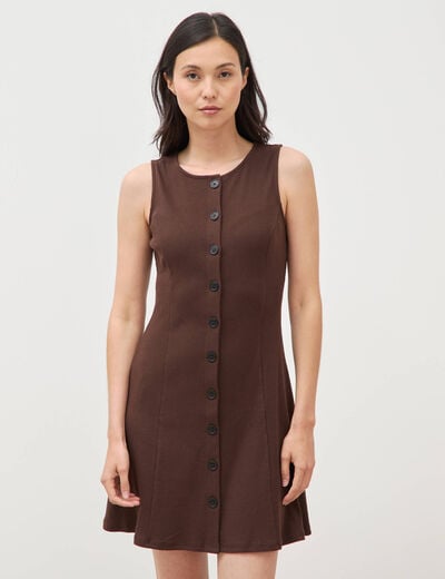 Robe sans manches en maille col rond marron fonc&eacute; femme