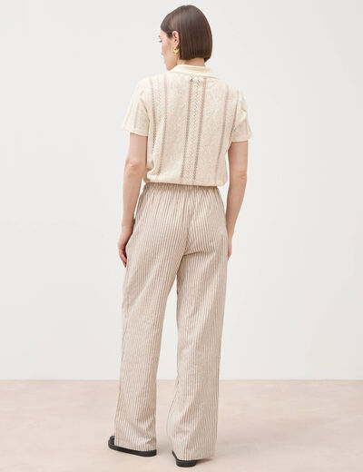 Pantalon taille standard ecru femme