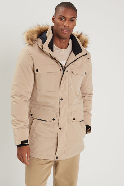 Parka droite à capuche beige homme